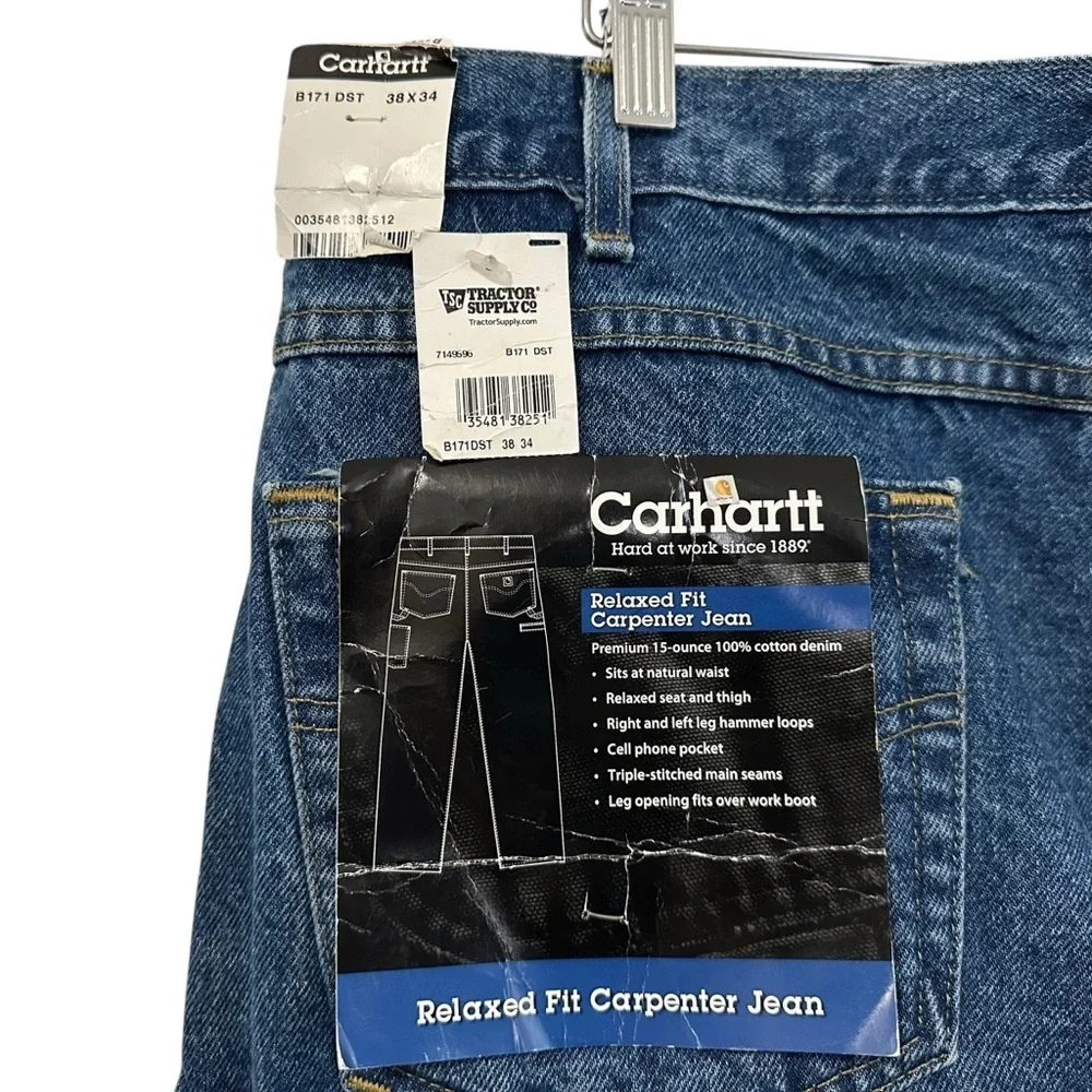 Carhartt Mens Relaxed Fit Carpenter Jeans Sz 38x34 Blue Utility Workwear NWT